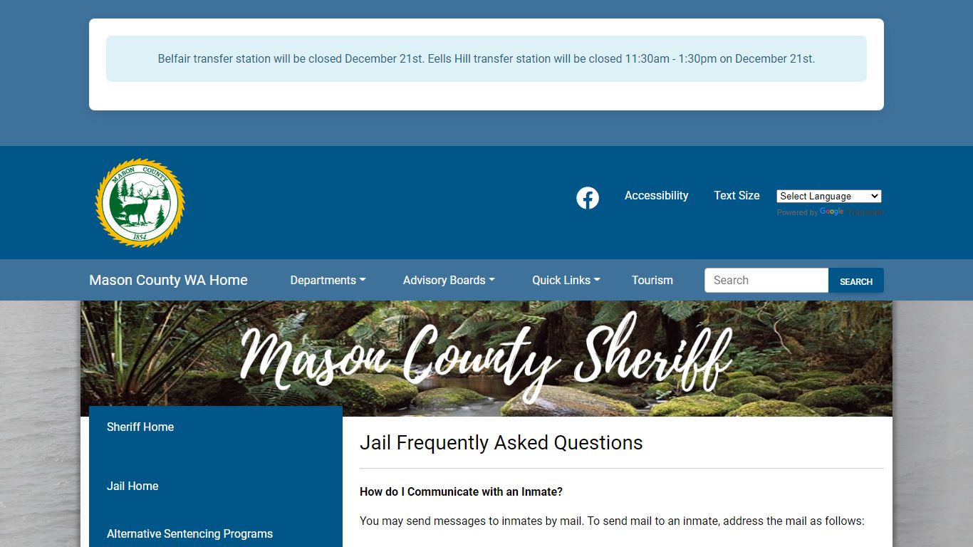 Mason County Jail Frequently Asked Questions
